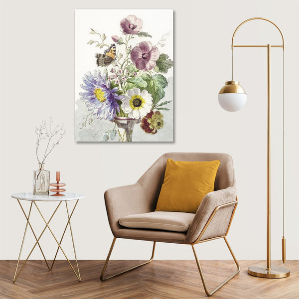 Quadro Stampa su Tela con Telaio in Legno Willem van Leen - Bouquet of Flowers with a Butterfly