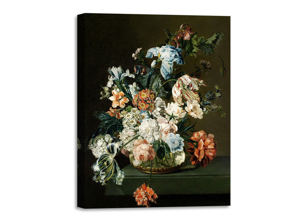 Quadro Stampa su Tela con Telaio in Legno Cornelia van der Mijn - Still Life with Flowers