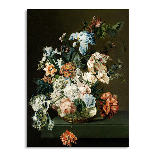 Quadro Stampa su Tela con Telaio in Legno Cornelia van der Mijn - Still Life with Flowers