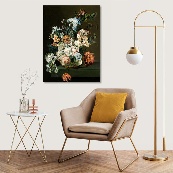 Quadro Stampa su Tela con Telaio in Legno Cornelia van der Mijn - Still Life with Flowers