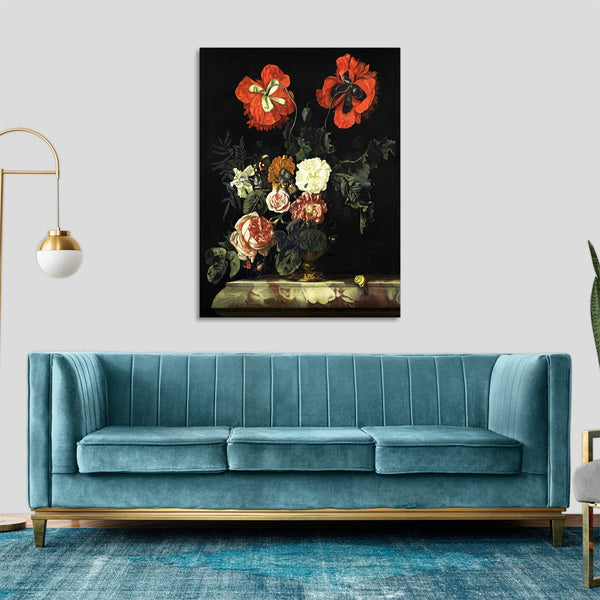 Quadro Stampa su Tela con Telaio in Legno Nicolaes Lachtropius - Still Life with Flowers