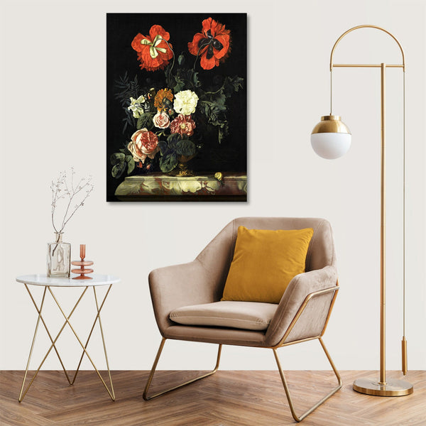 Quadro Stampa su Tela con Telaio in Legno Nicolaes Lachtropius - Still Life with Flowers