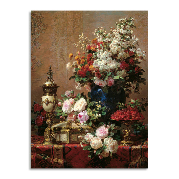 Quadro Stampa su Tela con Telaio in Legno Jean-Baptiste Robie - Composition with Roses