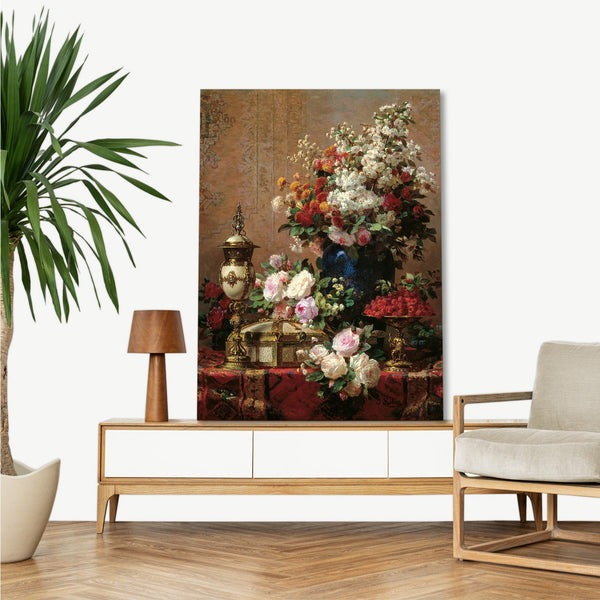 Quadro Stampa su Tela con Telaio in Legno Jean-Baptiste Robie - Composition with Roses