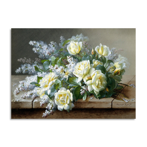 Quadro Stampa su Tela con Telaio in Legno Raoul De Longpre - A Still Life with Roses
