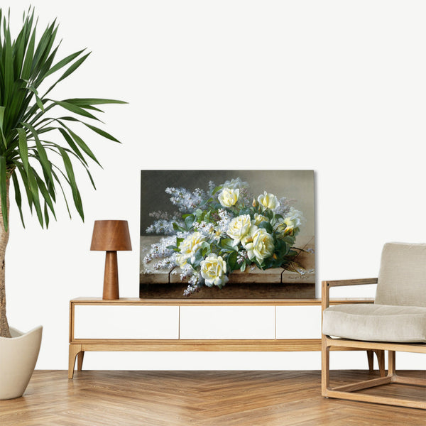 Quadro Stampa su Tela con Telaio in Legno Raoul De Longpre - A Still Life with Roses