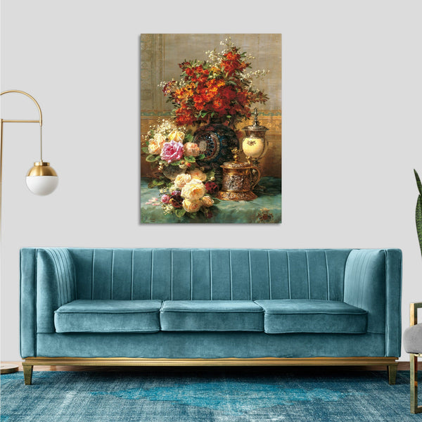 Quadro Stampa su Tela con Telaio in Legno Jean-Baptiste Robie - Composition with Peonies