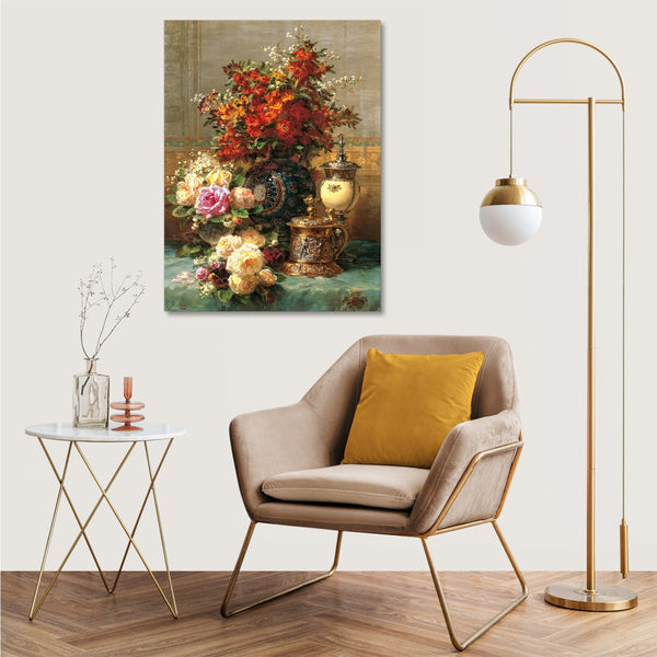 Quadro Stampa su Tela con Telaio in Legno Jean-Baptiste Robie - Composition with Peonies