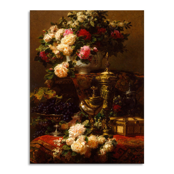 Quadro Stampa su Tela con Telaio in Legno Jean-Baptiste Robie - Flowers and fruit