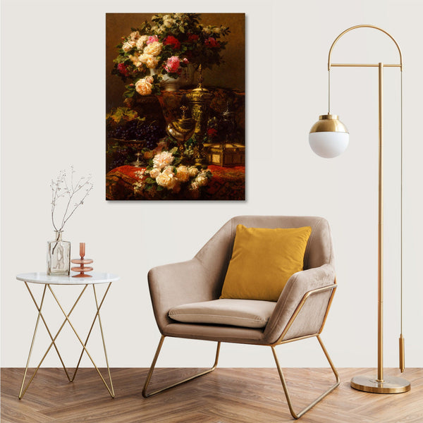 Quadro Stampa su Tela con Telaio in Legno Jean-Baptiste Robie - Flowers and fruit