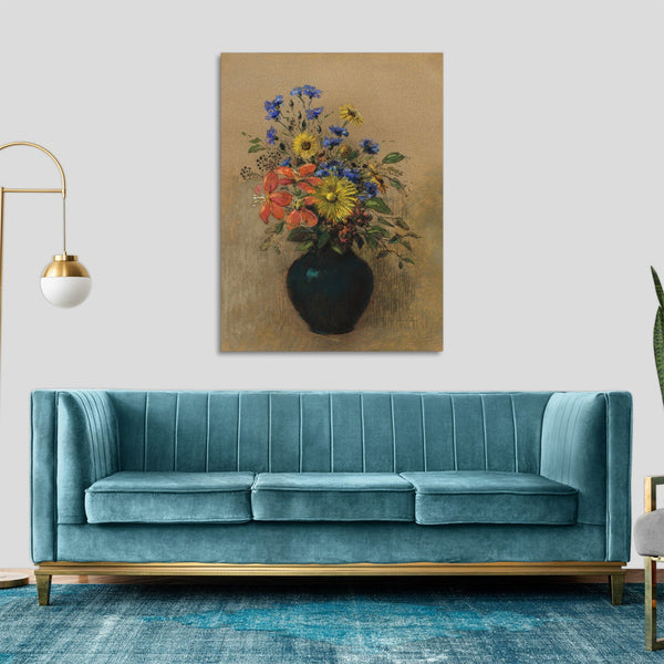 Quadro Stampa su Tela con Telaio in Legno Odilon Redon - Wildflowers