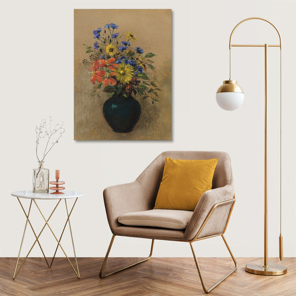 Quadro Stampa su Tela con Telaio in Legno Odilon Redon - Wildflowers