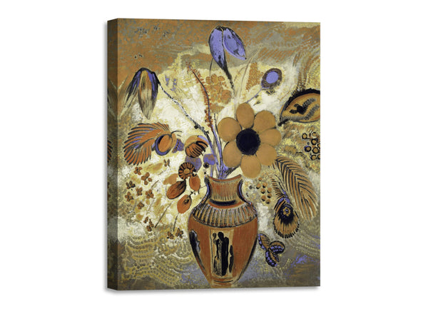Quadro Stampa su Tela con Telaio in Legno Odilon Redon - Etruscan Vase with Flowers