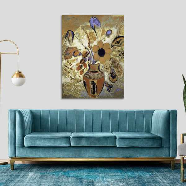 Quadro Stampa su Tela con Telaio in Legno Odilon Redon - Etruscan Vase with Flowers