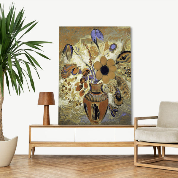 Quadro Stampa su Tela con Telaio in Legno Odilon Redon - Etruscan Vase with Flowers
