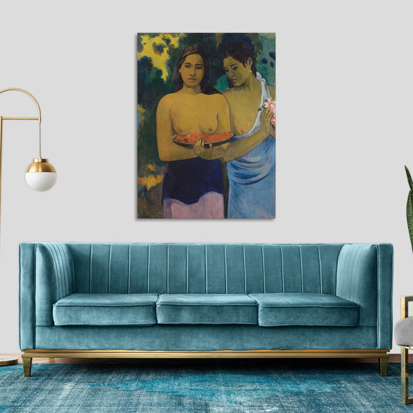 Quadro Stampa su Tela con Telaio in Legno Paul Gauguin - Two Tahitian Women