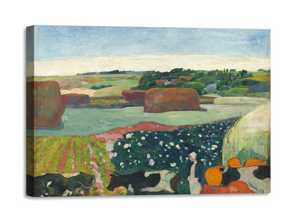 Quadro Stampa su Tela con Telaio in Legno Paul Gauguin - Haystacks in Brittany