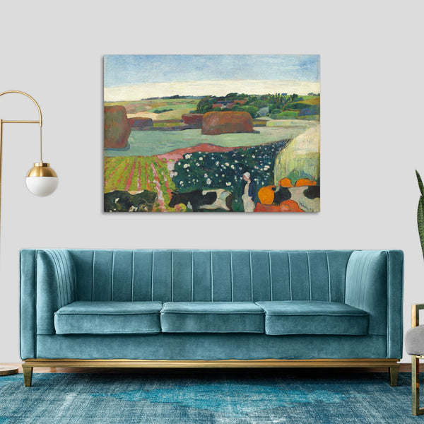 Quadro Stampa su Tela con Telaio in Legno Paul Gauguin - Haystacks in Brittany