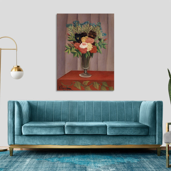 Quadro Stampa su Tela con Telaio in Legno Henri Rousseau - Bouquet of Flowers