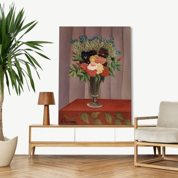 Quadro Stampa su Tela con Telaio in Legno Henri Rousseau - Bouquet of Flowers