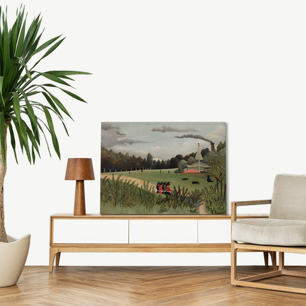 Quadro Stampa su Tela con Telaio in Legno Henri Rousseau - Landscape and Four Young Girls