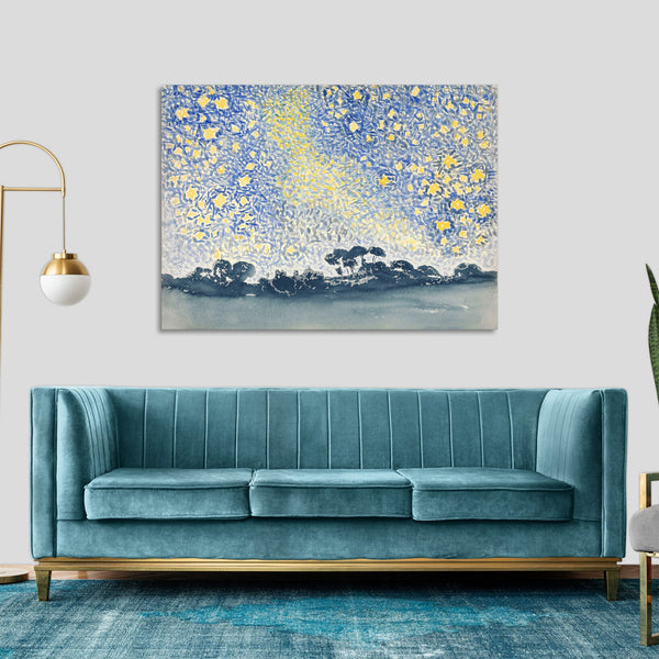 Quadro Stampa su Tela con Telaio in Legno Henri-Edmond Cross - Landscape with Stars