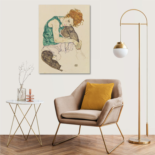 Quadro Stampa su Tela con Telaio in Legno Egon Schiele - Seated Womanwith Bent Knee