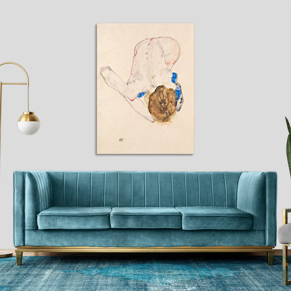 Quadro Stampa su Tela con Telaio in Legno Egon Schiele - Nude with Blue Stockings