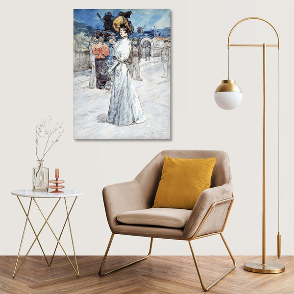 Quadro Stampa su Tela con Telaio in Legno Henry Somm - A Parisienne Outside the Moulin de la Galette