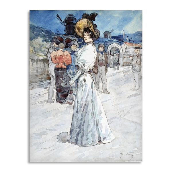 Quadro Stampa su Tela con Telaio in Legno Henry Somm - A Parisienne Outside the Moulin de la Galette