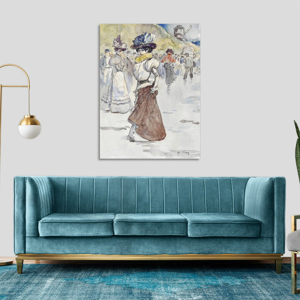 Quadro Stampa su Tela con Telaio in Legno Henry Somm - Walkers in front of the Galette mill