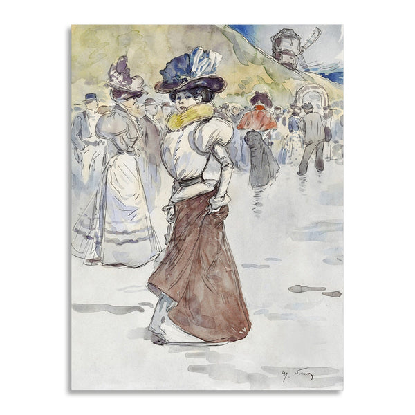 Quadro Stampa su Tela con Telaio in Legno Henry Somm - Walkers in front of the Galette mill