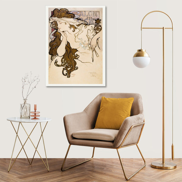 Quadro Stampa su Tela con Telaio in Legno Alphonse Mucha - Zodiaque or La Plume