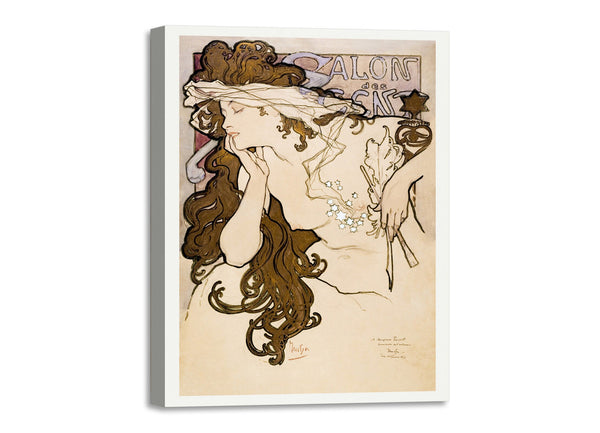 Quadro Stampa su Tela con Telaio in Legno Alphonse Mucha - Zodiaque or La Plume