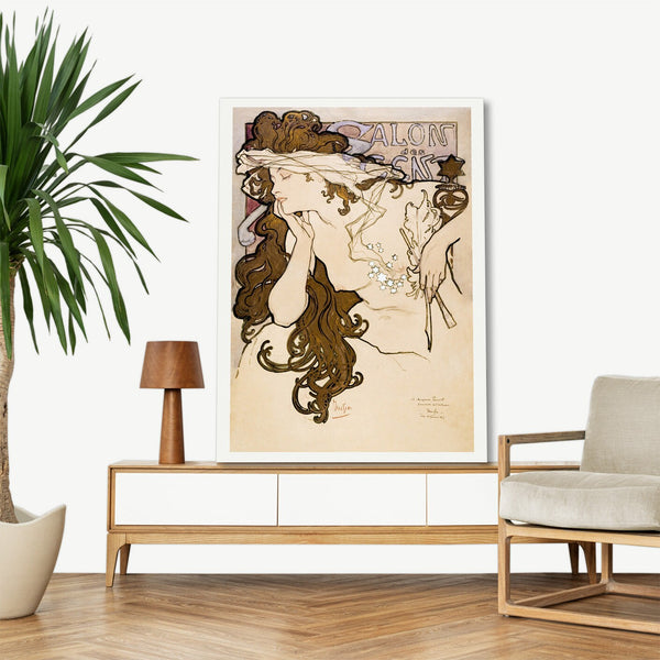 Quadro Stampa su Tela con Telaio in Legno Alphonse Mucha - Zodiaque or La Plume
