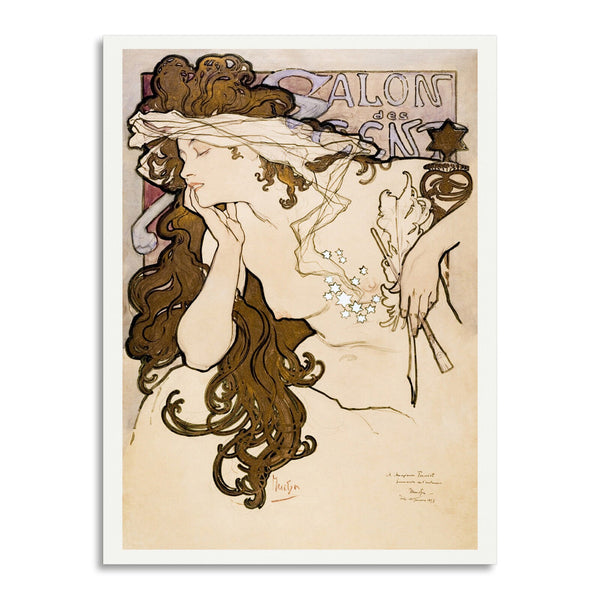 Quadro Stampa su Tela con Telaio in Legno Alphonse Mucha - Zodiaque or La Plume