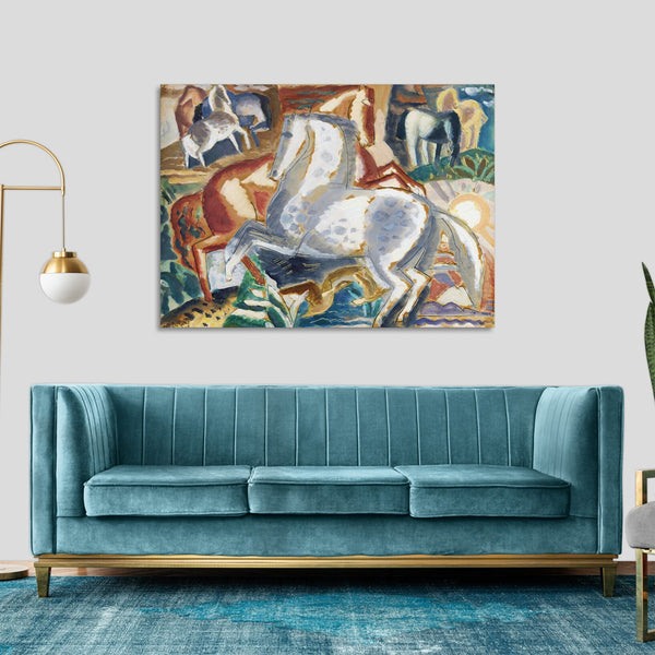 Quadro Stampa su Tela con Telaio in Legno Leo Gestel - Horses in landscape