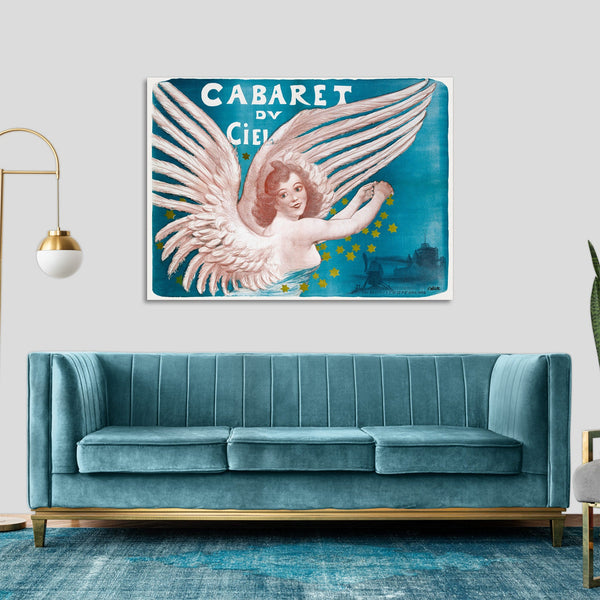 Quadro Stampa su Tela con Telaio in Legno Adolphe Willette - Cabaret du Ciel