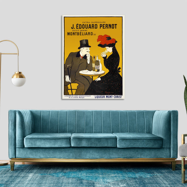 Quadro Stampa su Tela con Telaio in Legno Leonetto Cappiello - Man and woman at a cafe