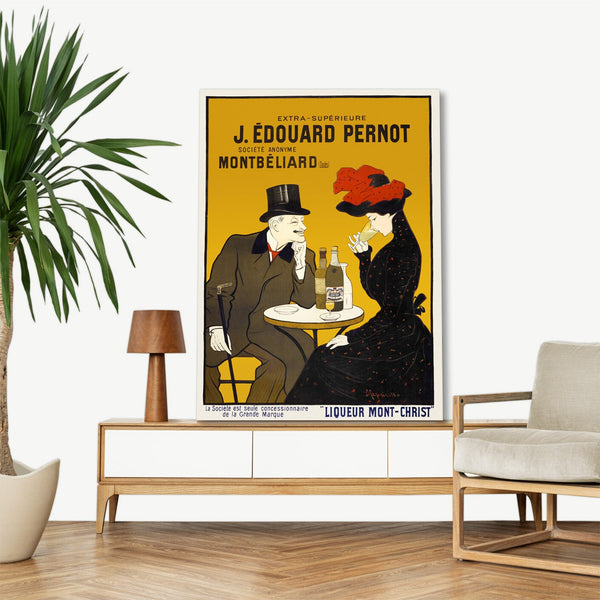 Quadro Stampa su Tela con Telaio in Legno Leonetto Cappiello - Man and woman at a cafe