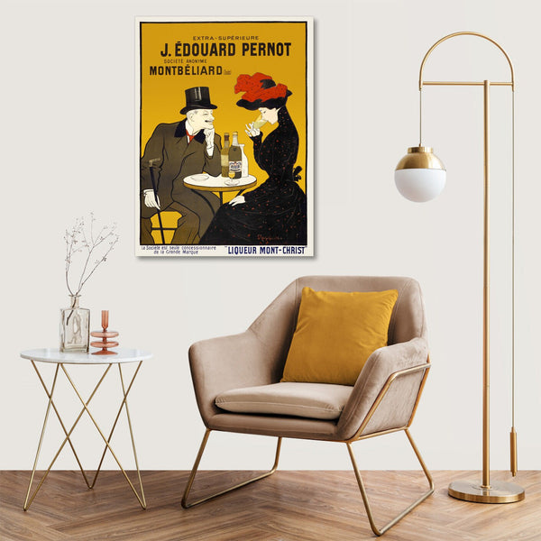 Quadro Stampa su Tela con Telaio in Legno Leonetto Cappiello - Man and woman at a cafe