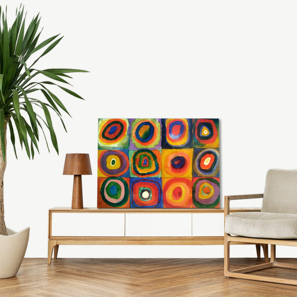 Quadro Stampa su Tela con Telaio in Legno Wassily Kandinsky - Squares with Concentric Circles