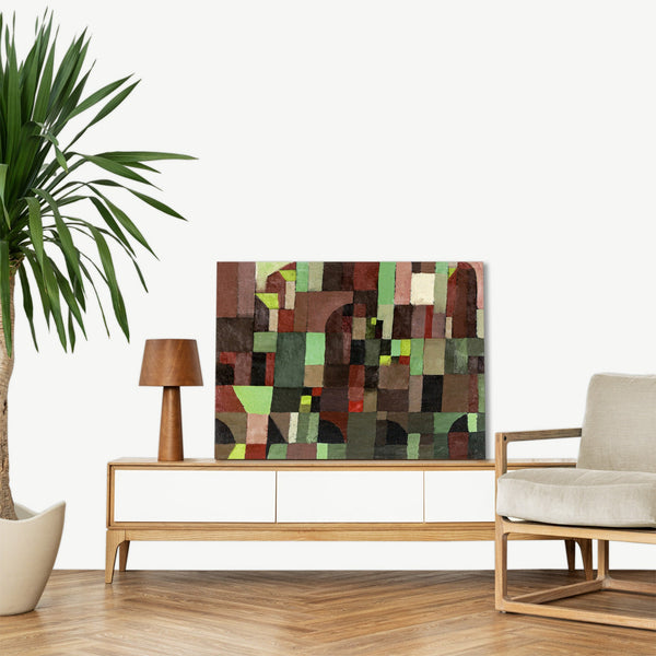 Quadro Stampa su Tela con Telaio in Legno Paul Klee - Red and Green Architecture