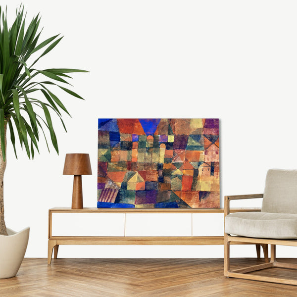 Quadro Stampa su Tela con Telaio in Legno Paul Klee - City with the three domes