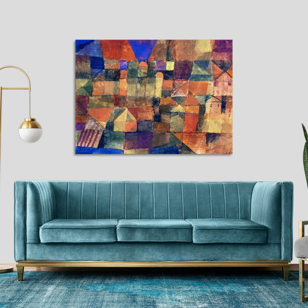 Quadro Stampa su Tela con Telaio in Legno Paul Klee - City with the three domes