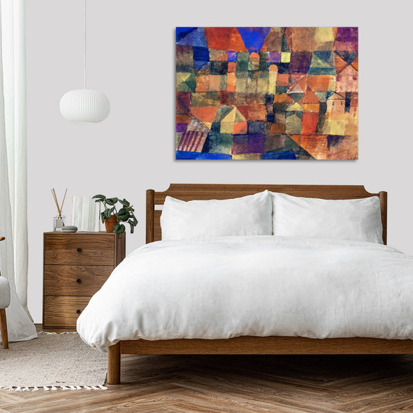 Quadro Stampa su Tela con Telaio in Legno Paul Klee - City with the three domes
