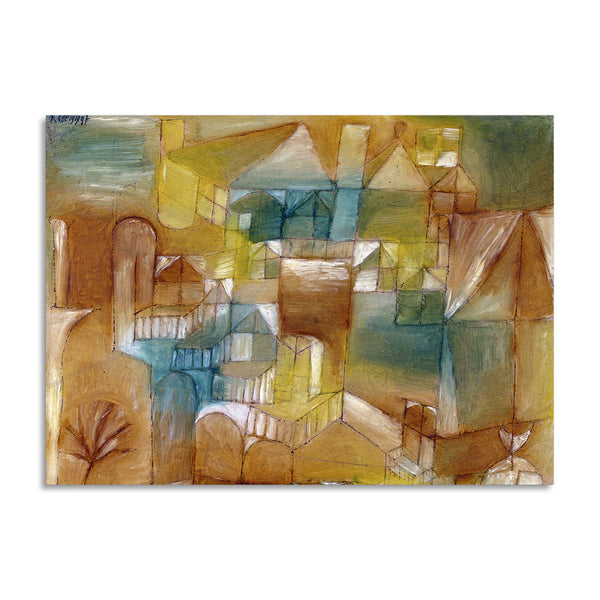 Quadro Stampa su Tela con Telaio in Legno Paul Klee - Fasçsade brown-green