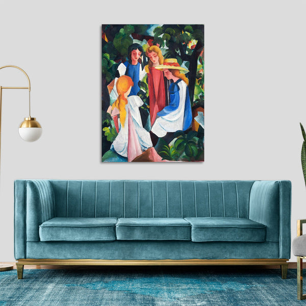 Quadro Stampa su Tela con Telaio in Legno August Macke - Four Girls