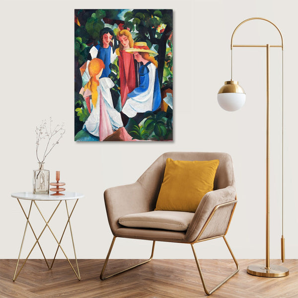 Quadro Stampa su Tela con Telaio in Legno August Macke - Four Girls