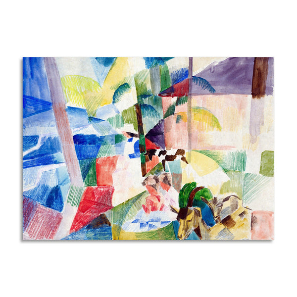 Quadro Stampa su Tela con Telaio in Legno August Macke - Landscape with children and goats